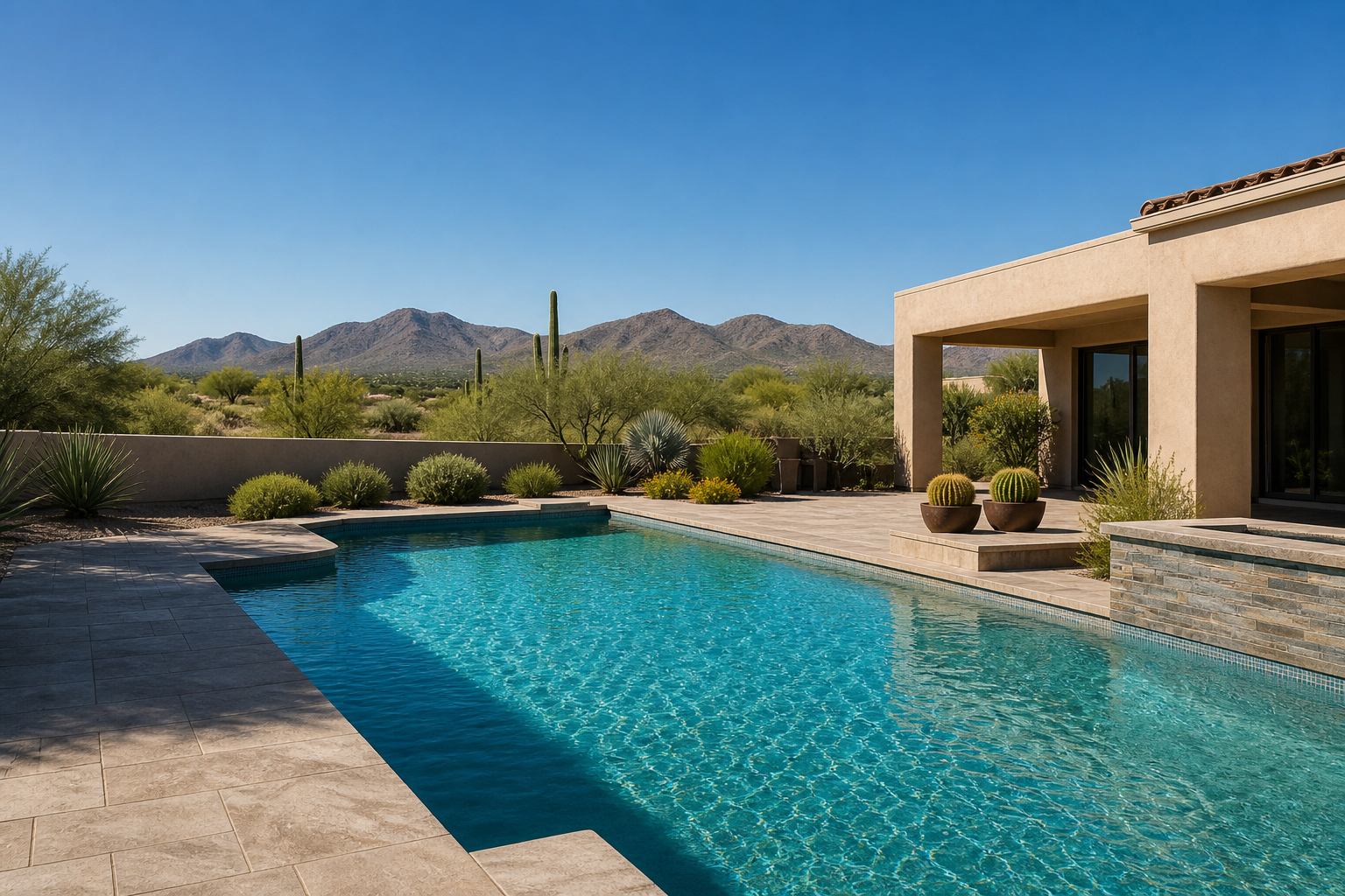 Clear swimming pool at a Southwestern Arizona home